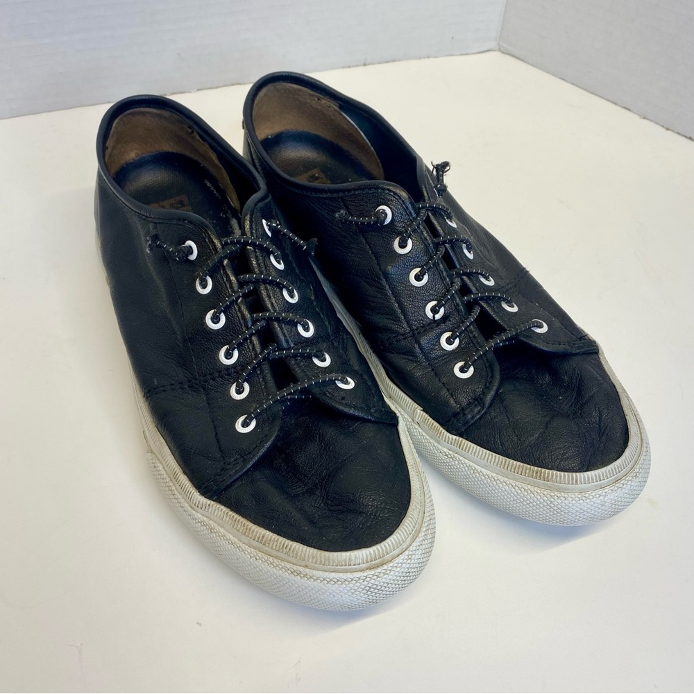 Frye black leather slip on sneakers